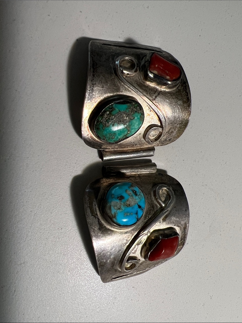 Native American Sterling Turquoise and Coral Watch Ends